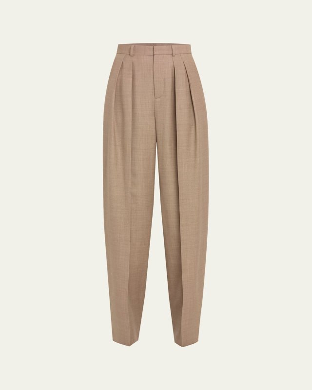 High-Rise Pleated Tapered-Leg Trousers
